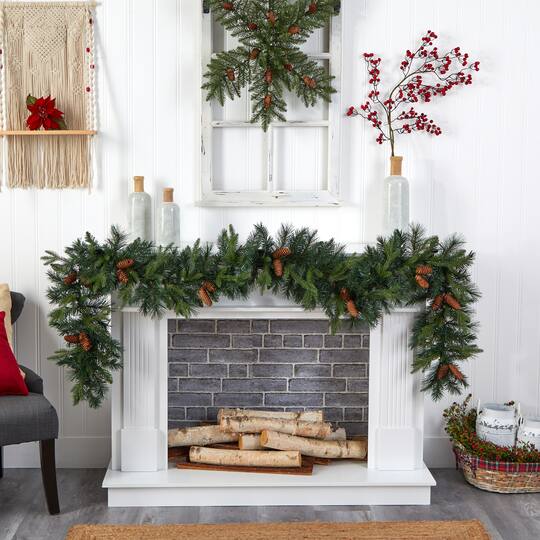 9ft. White LED Lights Mixed Pines & Pinecones Artificial Christmas Garland